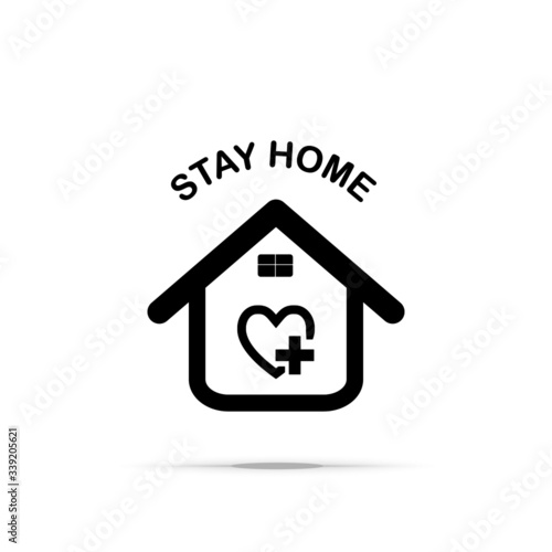 Stay at home and heart icon. Self-isolation, quarantine and stay-at-home. Line vector. Isolate on white background. © Nawaphon