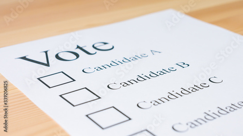 Voting ballot paper for elections. Democracy and decision concept