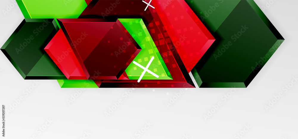 Metal glossy shiny geometric shapes with 3d effect composition. Techno futuristic vector abstract background For Wallpaper, Banner, Background, Card, Book Illustration, landing page
