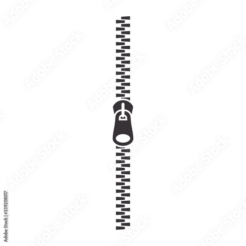 Closed vertical zipper black isolated vector illustration. Zipper curve glyph icon. photo