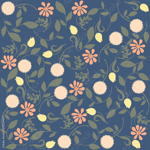 square ornament pattern wallpaper tile sprite delicate flowers on a blue background
