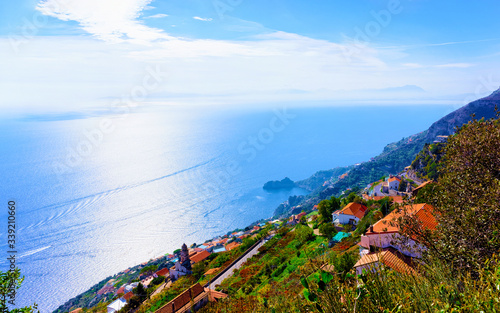 Mountains at Agerola and Blue Mediterranean Sea in Italy reflex