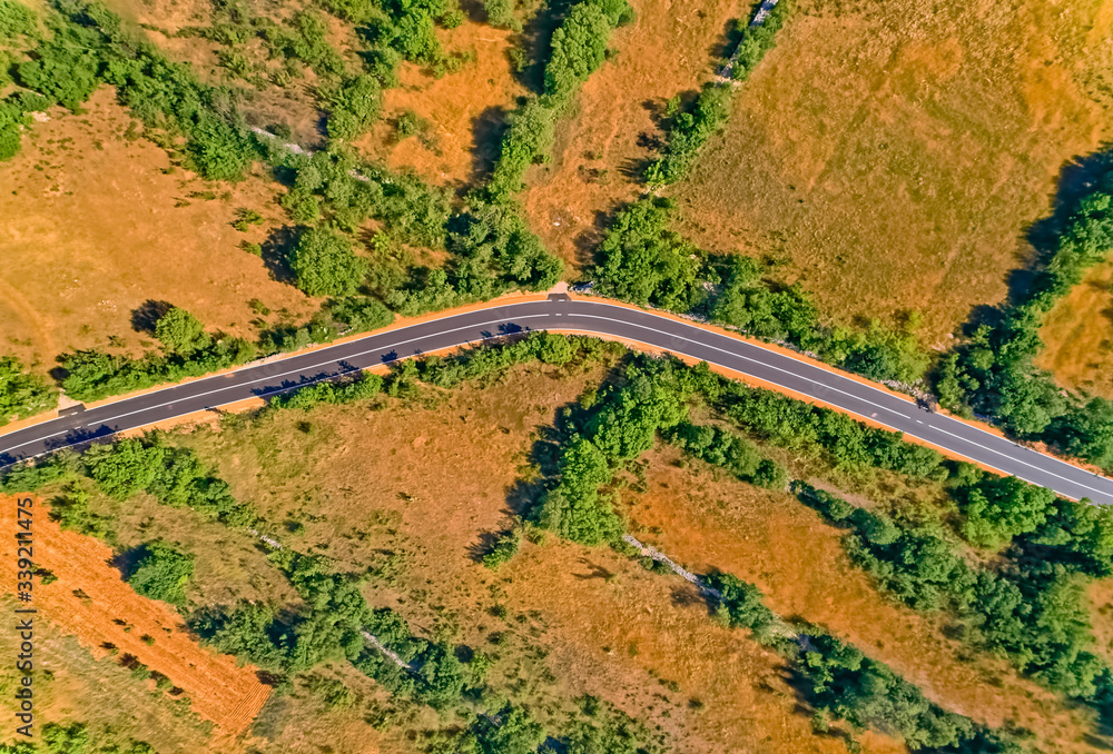 New paved road in the Dalmatian hinterland in Promina County in Croatia