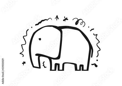 Hand drawn cartoon elephant. Sketch line design.
