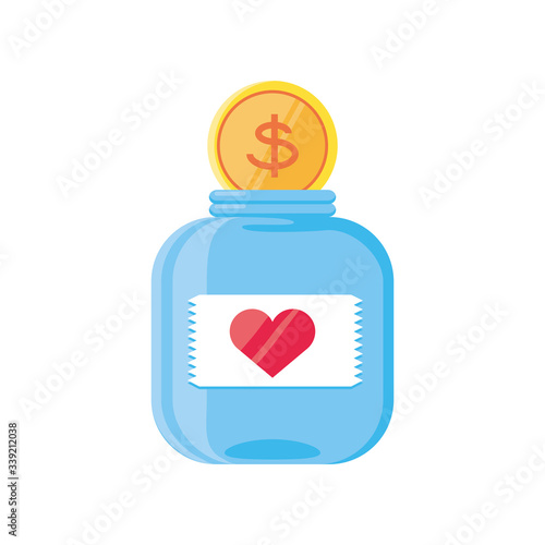 donations bottle with heart on white background