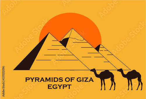 Egypt pyramids landscape. Egyptian great pyramids in the desert on a background. Dry desert under sun, endless sand desert. Pyramids in the desert. Sahara Cheops. the 7 Wonders of the World. UNESCO