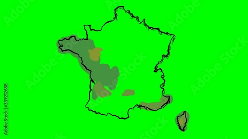France drawing colored map on green screen isolated whiteboard chroma key chromakey