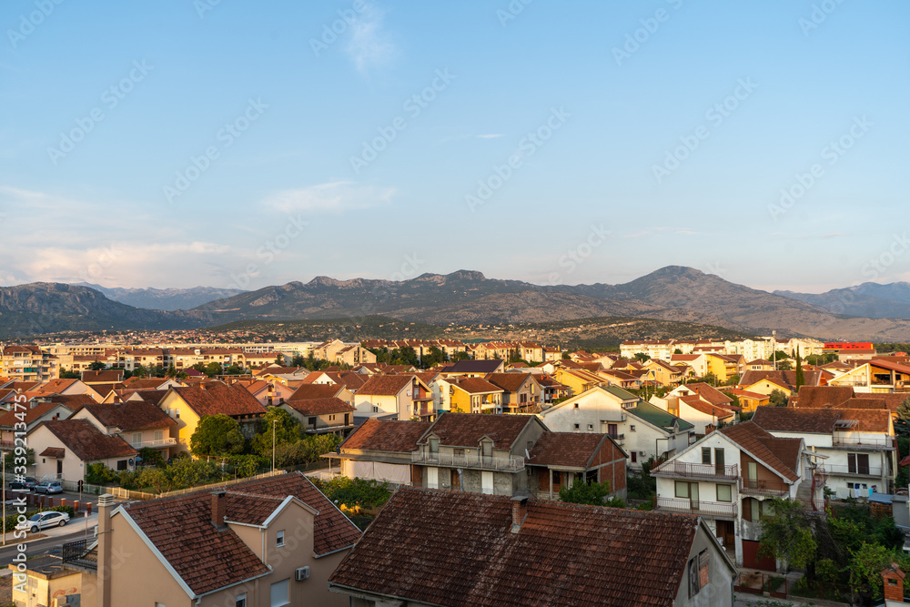 August 2019. The view of Podgorica, the capital city of Montenegro during the sunset time.