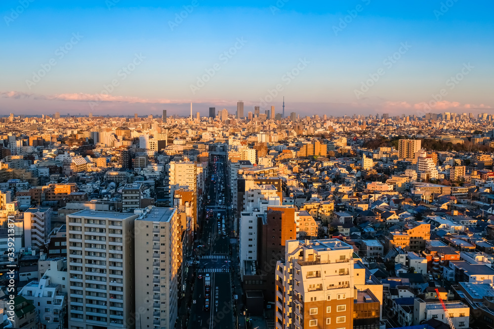 Fototapeta premium 東京 夕方 練馬区役所 展望ロビーから 池袋方面