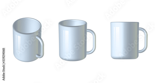 Mug mock up, cup mock-up isolated on white background, mugs in different position for your design, 3d rendering