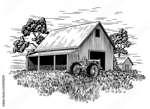 Old Farm Tractor and Barn