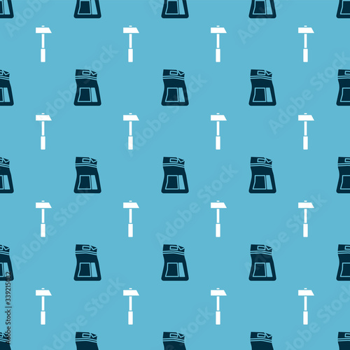 Set Cement bag and Hammer on seamless pattern. Vector