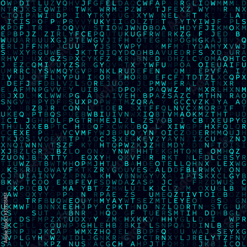 Tech background. Cyan filled alphabetical background. Medium sized seamless pattern. Cool vector illustration.