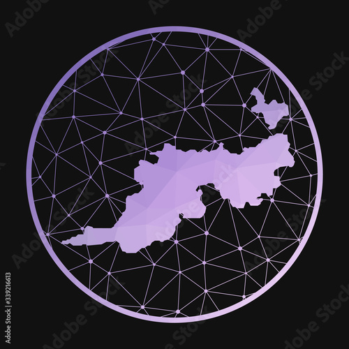 Guana Island icon. Vector polygonal map of the island. Guana Island icon in geometric style. The island map with purple low poly gradient on dark background.