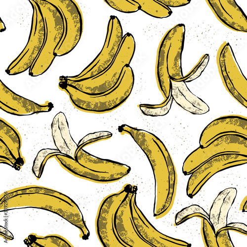 Vector seamless pattern with bananas. Hand drawn grunge style trendy illustration great for wallpaper and packaging.