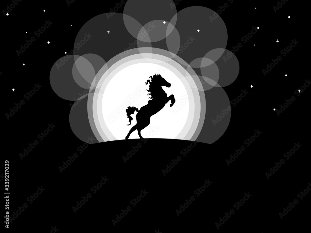 Naklejka premium Jumping horse illustration with moon light background