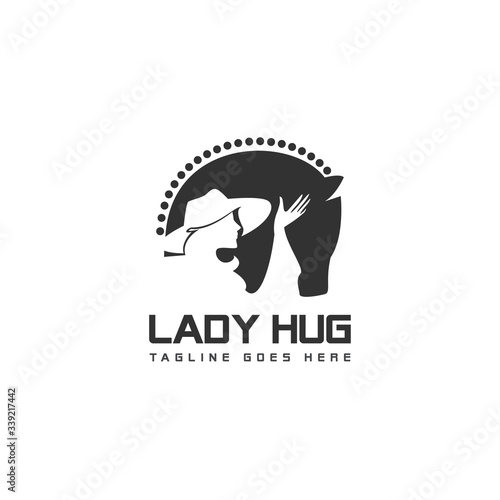 lady hug logo, negative space horse vector