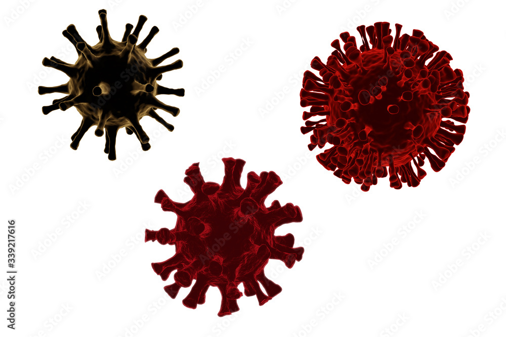 3d render Coronavirus 2019-ncov flu microscopic view isolated on white background with clipping path. 3d render Coronavirus 2019-ncov flu microscopic view isolated on white background with clipping path.