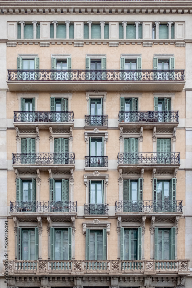 Typical building facade that you can find throughout the city of Barcelona
