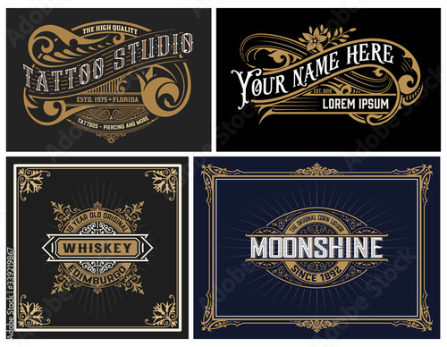 Set of 4 vintage Logos. Vector layered photo
