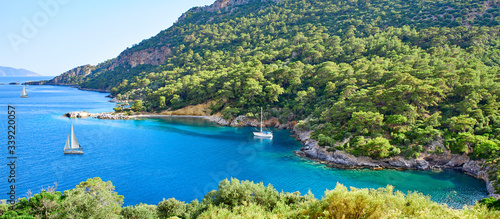 Fototapeta Naklejka Na Ścianę i Meble -  Panoramic view from Gemile or Gemiler Bay in Fethiye, Turkey