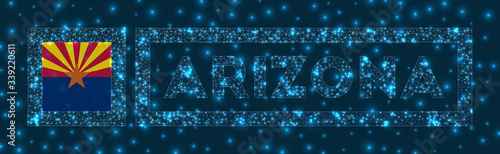 Arizona badge. Flag of Arizona in glowing network geometric style. Amazing vector illustration.