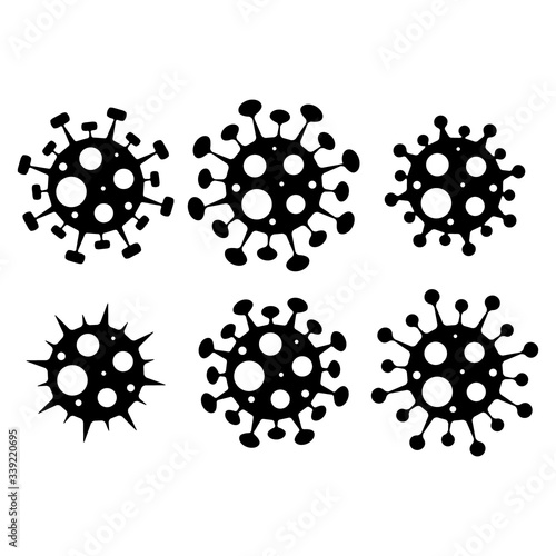 Coronavirus Covid 19. Corona virus icon. Black virus on white background isolated. Vector