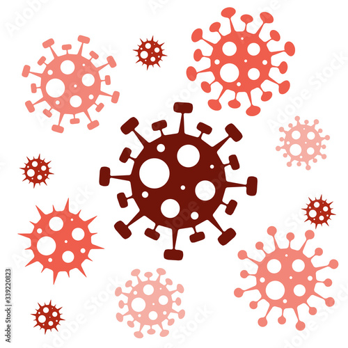 Coronavirus Covid 19. Corona virus icon. Red virus on white background isolated. Vector