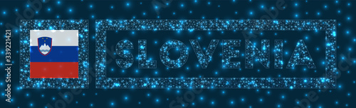 Slovenia badge. Flag of Slovenia in glowing network geometric style. Astonishing vector illustration.