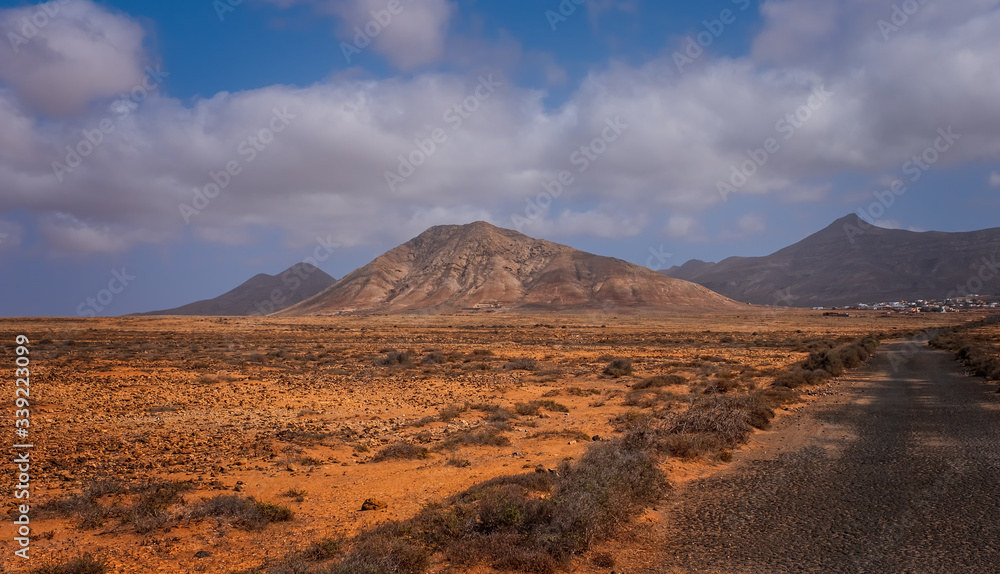 view of Tindaya Mountain in La Oliva, Fuerteventura, Canary Islands, Spain. October 2019