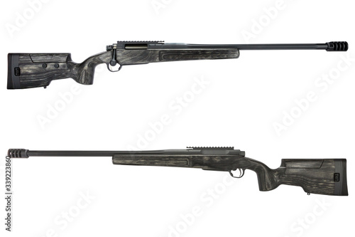 hunting carbine left view, right view, with a warmint barrel on a white background