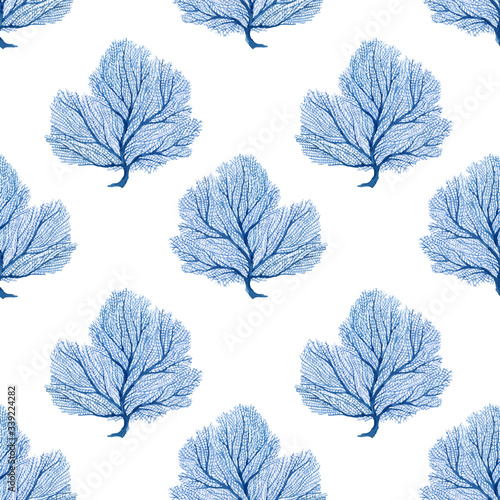 Beautiful seamless pattern with underwater watercolor sea life corals. Stock illustration.