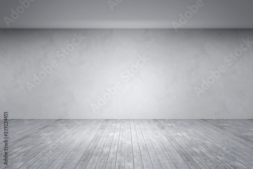 empty room with white wall and wooden floor  3d rendering