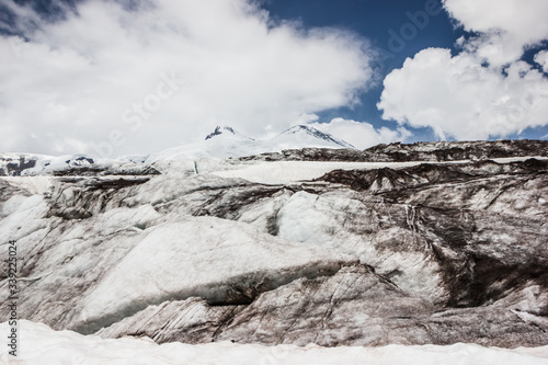 high mountains covered with snow and ice, peaks and valleys in the Caucasus. Peak Elbrus