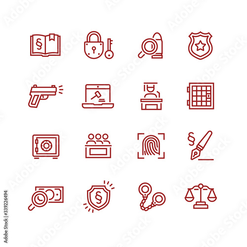 Law and Order Linear Vector Icons Set
