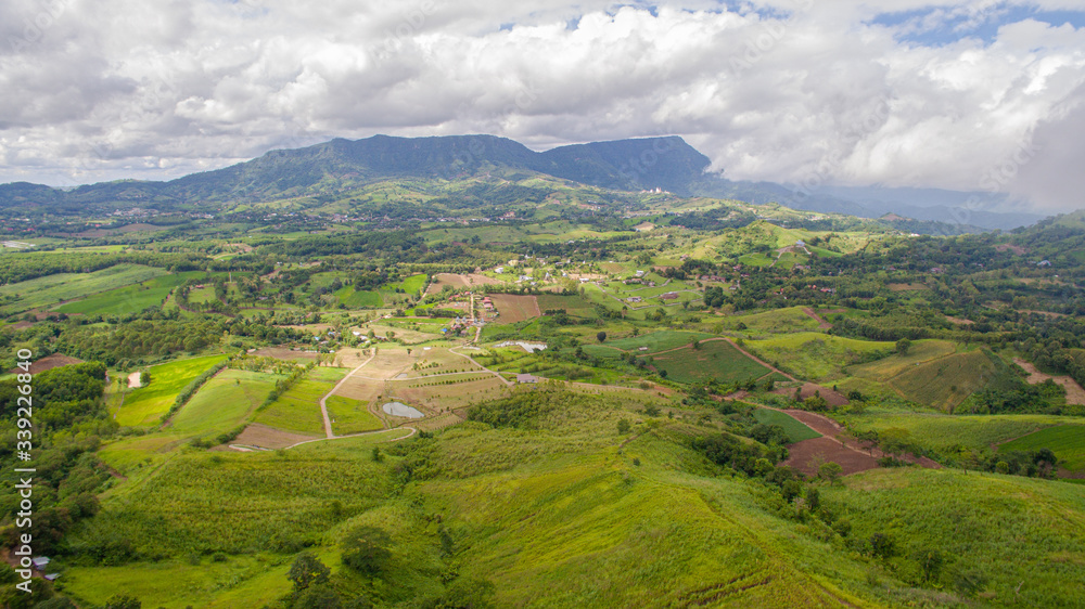 Obraz premium green mountain topview from dronePs. Public Domain