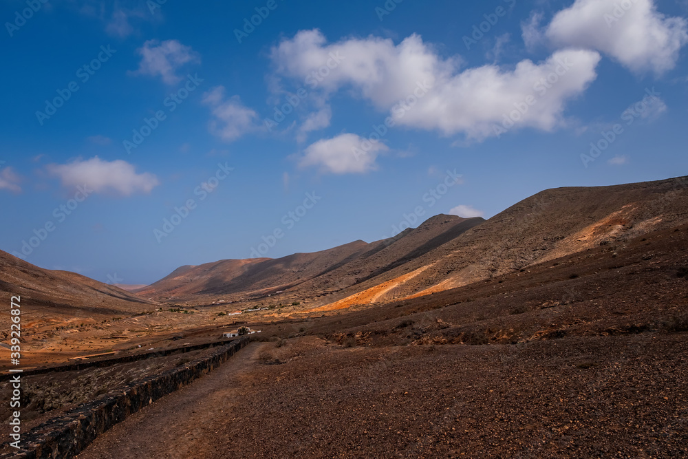 Landscape of fields and mountains near Antigua village, Fuerteventura, Canary Islands, Spain