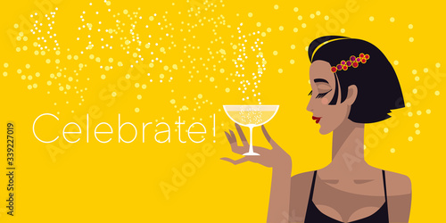 Yang attractive woman drinking champagne