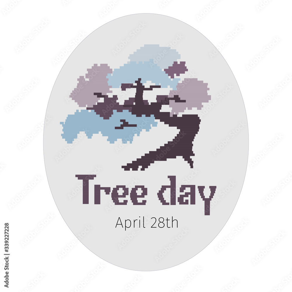 Pixel tree on a white background. Vector illustration for the design of banners, posters, presentation brochures. Embroidery stencil