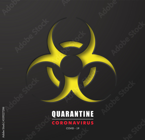 Coronavirus 2019-nCoV. Biohazard symbol,danger symbol on black background. COVID-19 Corona virus outbreaking and Pandemic concept.Vector illustration eps 10
