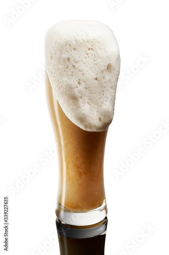 cold beer in glass with foam on white background (ID: 339227635)