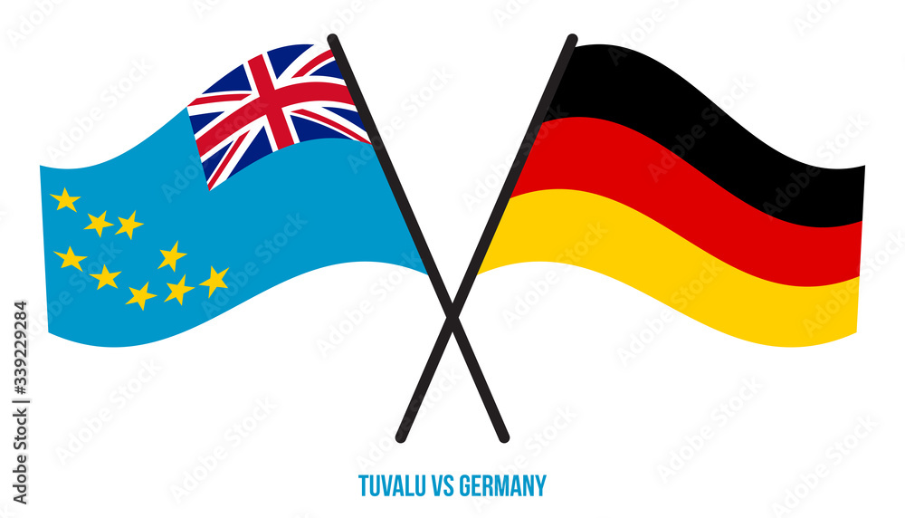 Tuvalu and Germany Flags Crossed And Waving Flat Style. Official Proportion. Correct Colors Tuvalu and Germany Flags Crossed And Waving Flat Style. Official Proportion. Correct Colors