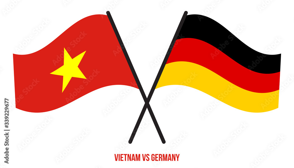 Vietnam and Germany Flags Crossed And Waving Flat Style. Official Proportion. Correct Colors Vietnam and Germany Flags Crossed And Waving Flat Style. Official Proportion. Correct Colors