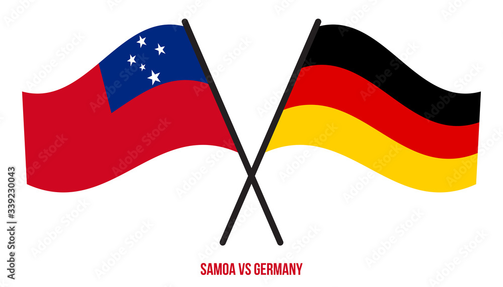 Samoa and Germany Flags Crossed And Waving Flat Style. Official Proportion. Correct Colors