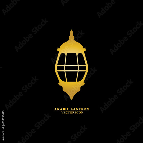 Arabic lantern flat icons set. Ramadan lantern sign for mobile application. Muslim decoration symbol. Eastern traditional culture vector illustration isolated on Black background.