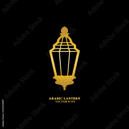 Arabic lantern flat icons set. Ramadan lantern sign for mobile application. Muslim decoration symbol. Eastern traditional culture vector illustration isolated on Black background.