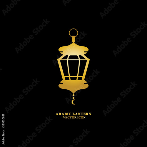 Arabic lantern flat icons set. Ramadan lantern sign for mobile application. Muslim decoration symbol. Eastern traditional culture vector illustration isolated on Black background.