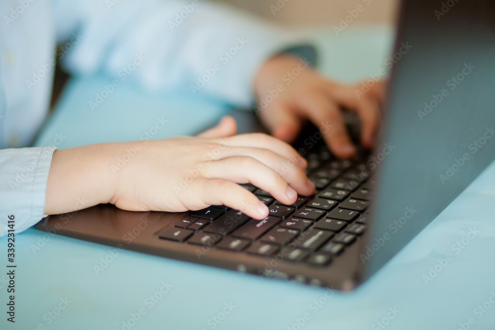 Workspace office desk with laptop. Workspace office desk with laptop. Kid learning online. Distance learning online education. Workspace office desk with laptop. Workspace office desk with laptop. Kid learning online. Distance learning online education.