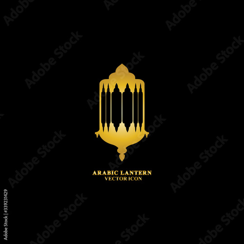 Arabic lantern flat icons set. Ramadan lantern sign for mobile application. Muslim decoration symbol. Eastern traditional culture vector illustration isolated on Black background.