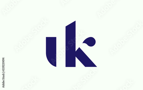 uk or ku and u or k lowercase Letter Initial Logo Design, Vector Template